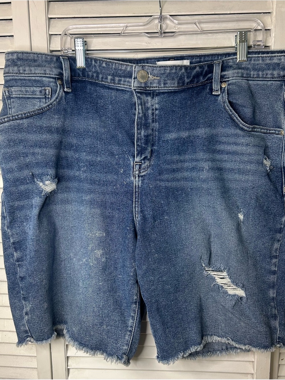 Lane Bryant High-Rise Distressed Denim Bermuda Shorts - Medium‎ Wash